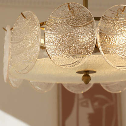 French Iron Glass Round Semi-Flush Ceiling Light
