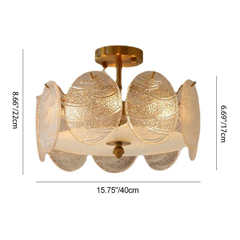 French Iron Glass Round Semi-Flush Ceiling Light — 220V-240V For UK/AU