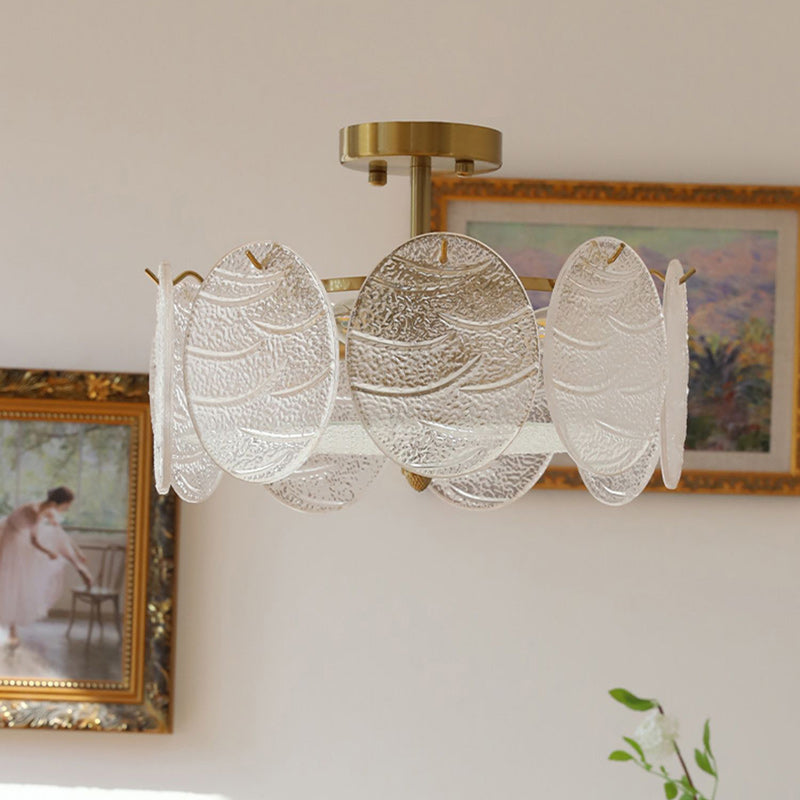 French Iron Glass Round Semi-Flush Ceiling Light