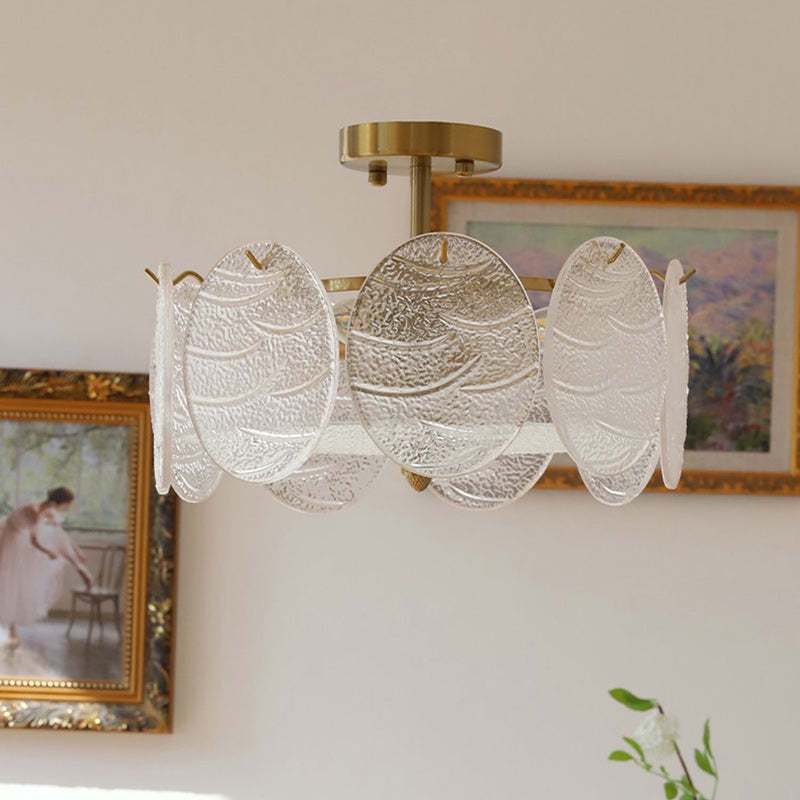 French Iron Glass Round Semi-Flush Ceiling Light