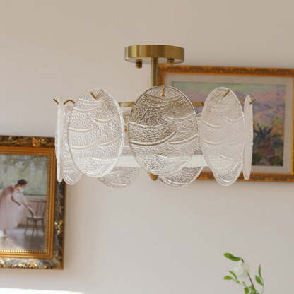 French Iron Glass Round Semi-Flush Ceiling Light
