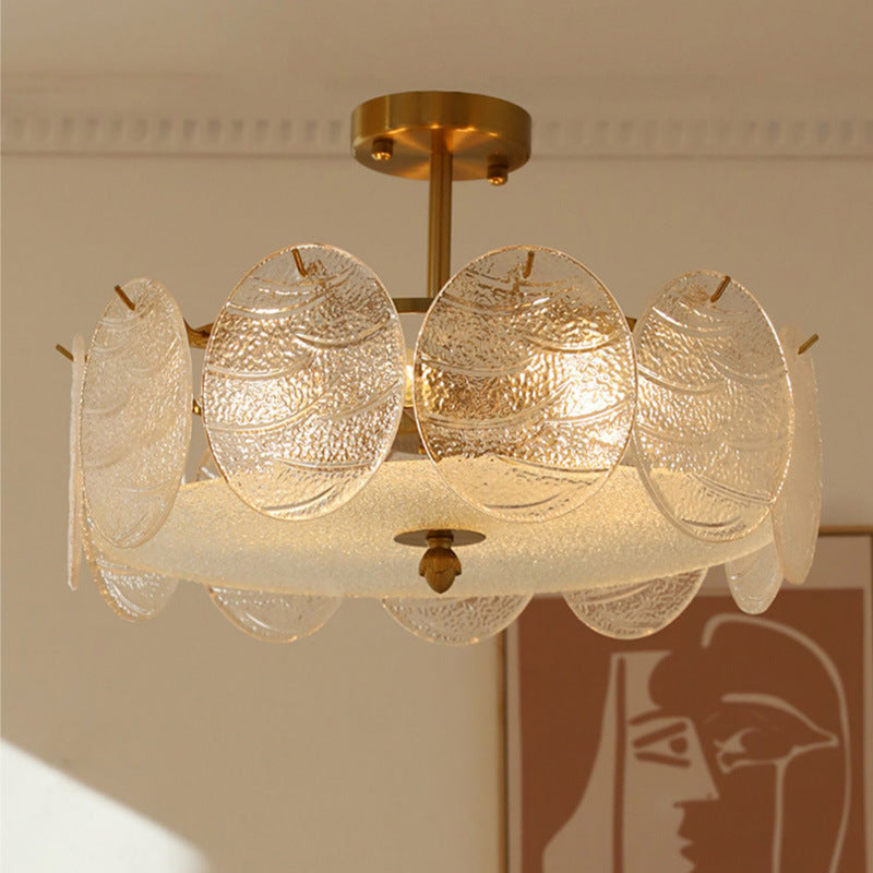 French Iron Glass Round Semi-Flush Ceiling Light — 110V-120V For US/CA