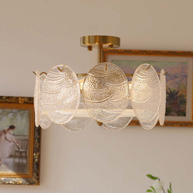 French Iron Glass Round Semi-Flush Ceiling Light