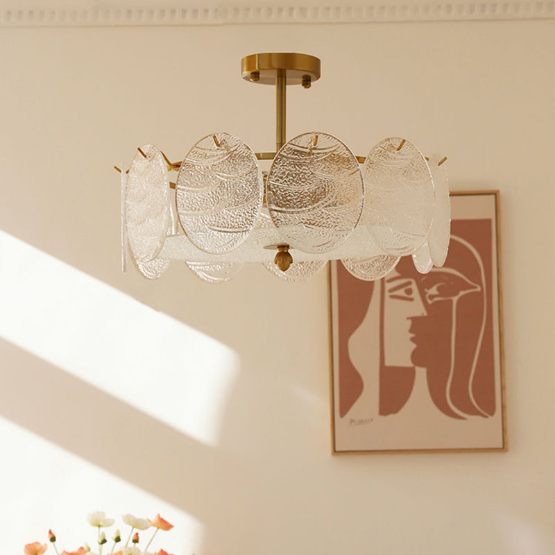 French Iron Glass Round Semi-Flush Ceiling Light