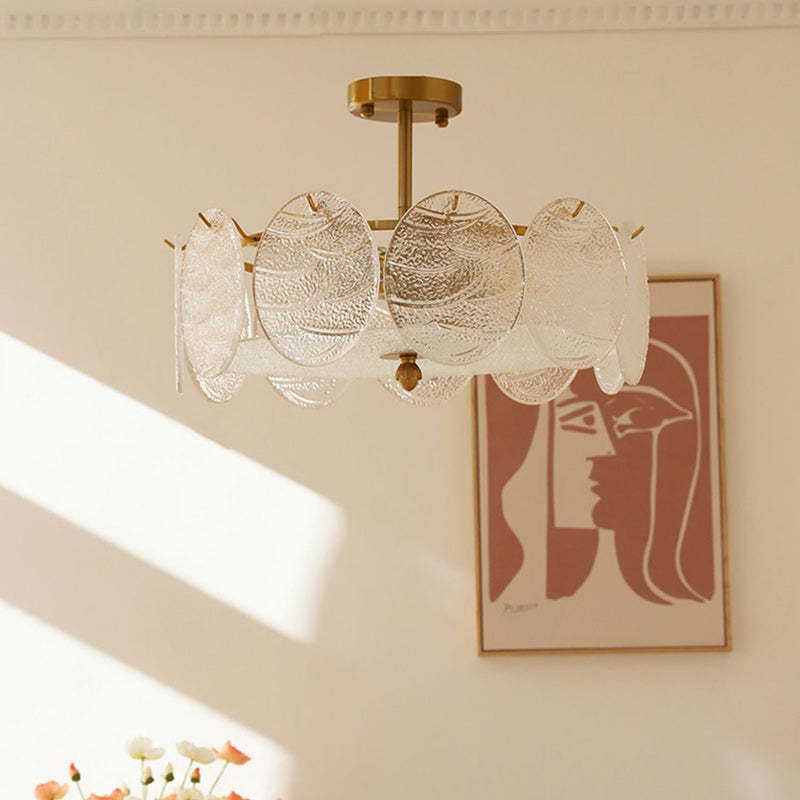 French Iron Glass Round Semi-Flush Ceiling Light