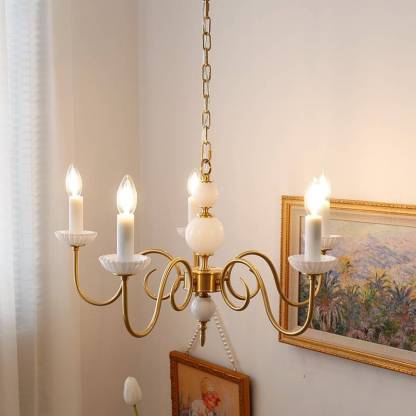 French Brass Glass Curved Candelabra Chandelier