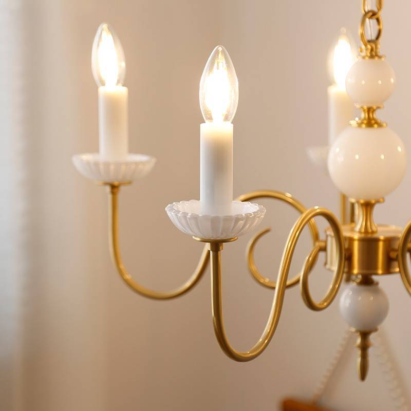 French Brass Glass Curved Candelabra Chandelier
