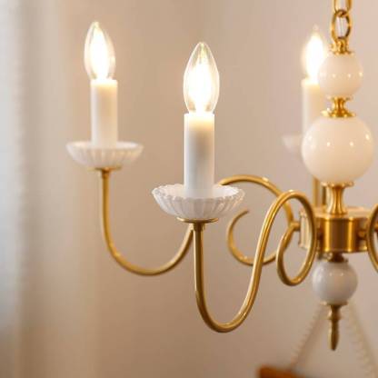 French Brass Glass Curved Candelabra Chandelier