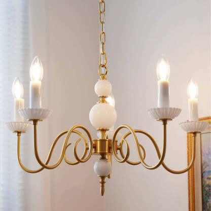 French Brass Glass Curved Candelabra Chandelier