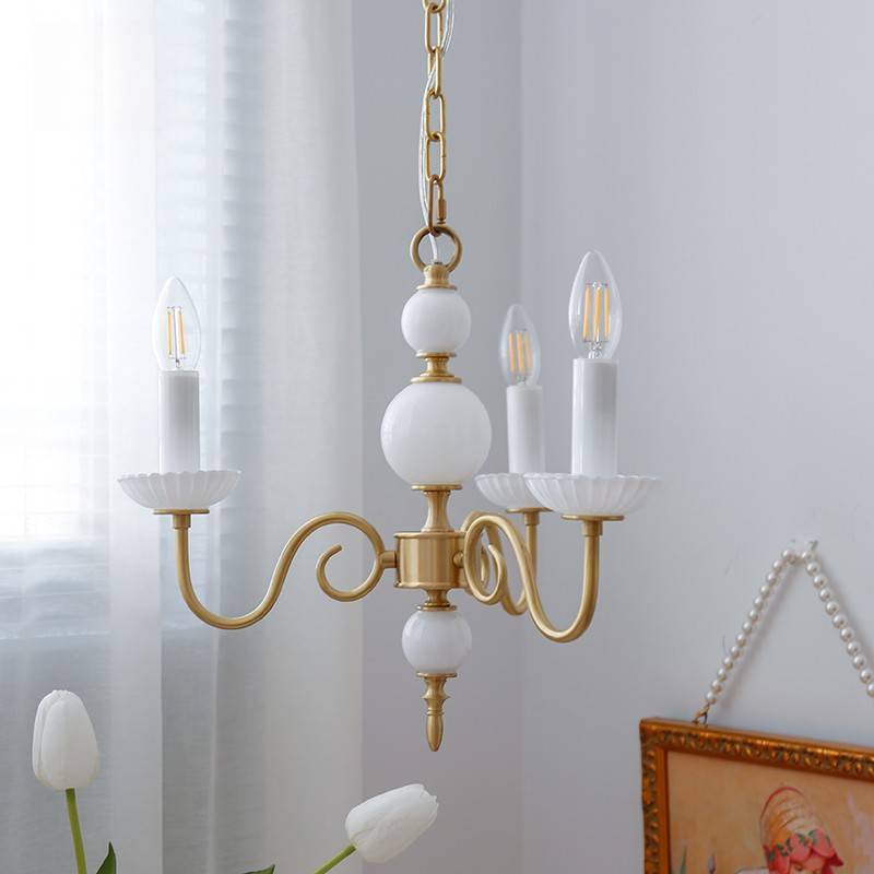 French Brass Glass Curved Candelabra Chandelier