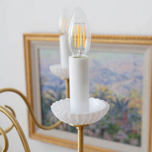 French Brass Glass Curved Candelabra Chandelier