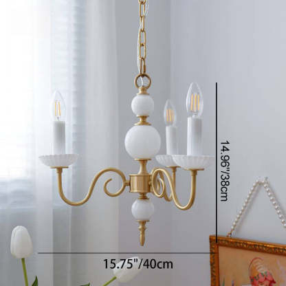 French Brass Glass Curved Candelabra Chandelier — 5 / 110V-120V For US/CA