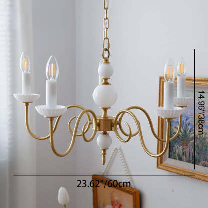 French Brass Glass Curved Candelabra Chandelier — 5 / 220V-240V For UK/AU