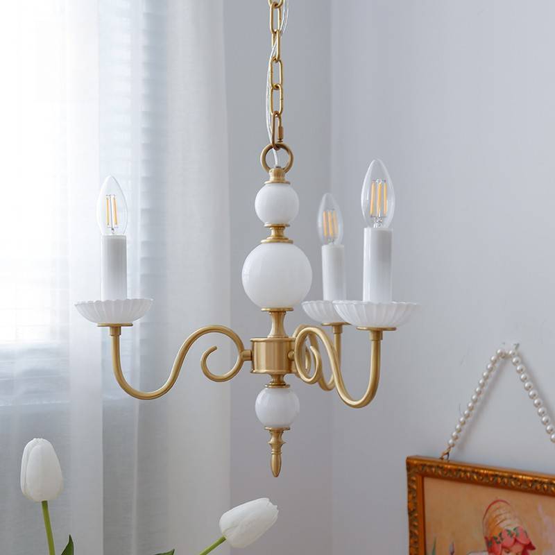 French Brass Glass Curved Candelabra Chandelier