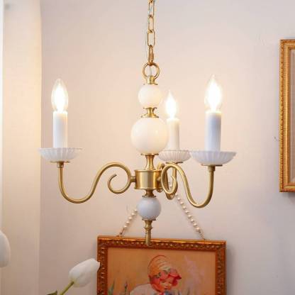 French Brass Glass Curved Candelabra Chandelier