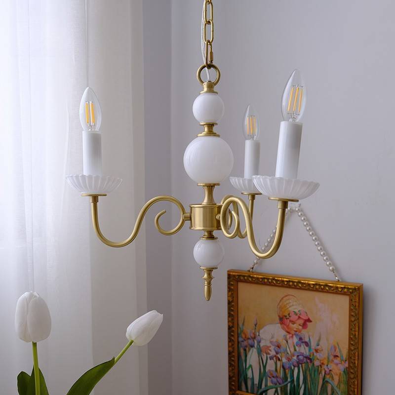 French Brass Glass Curved Candelabra Chandelier