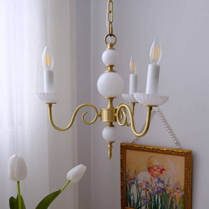 French Brass Glass Curved Candelabra Chandelier