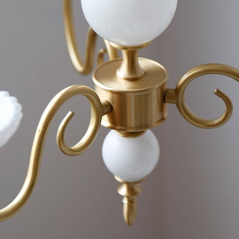 French Brass Glass Curved Candelabra Chandelier