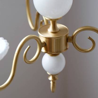 French Brass Glass Curved Candelabra Chandelier