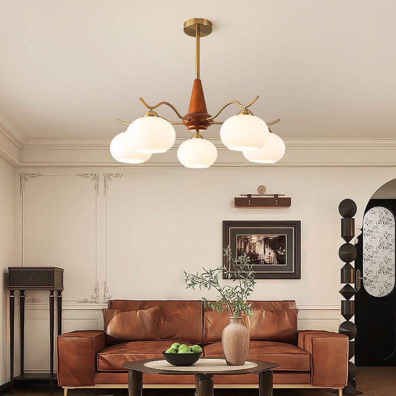 French Iron Wood Elliptical Glass Chandelier — 5 / Beige / 110V-120V For US/CA