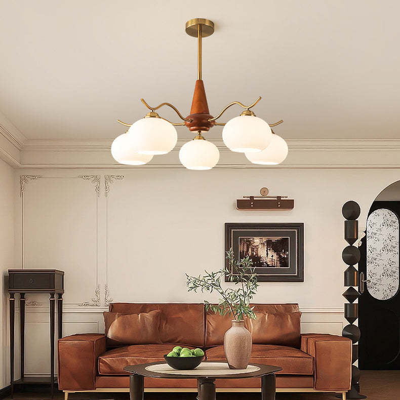 French Iron Wood Elliptical Glass Chandelier — 5 / Beige / 110V-120V For US/CA