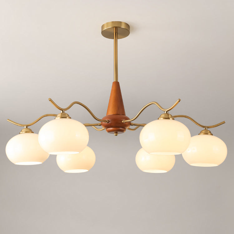French Iron Wood Elliptical Glass Chandelier — 8 / Beige / 110V-120V For US/CA
