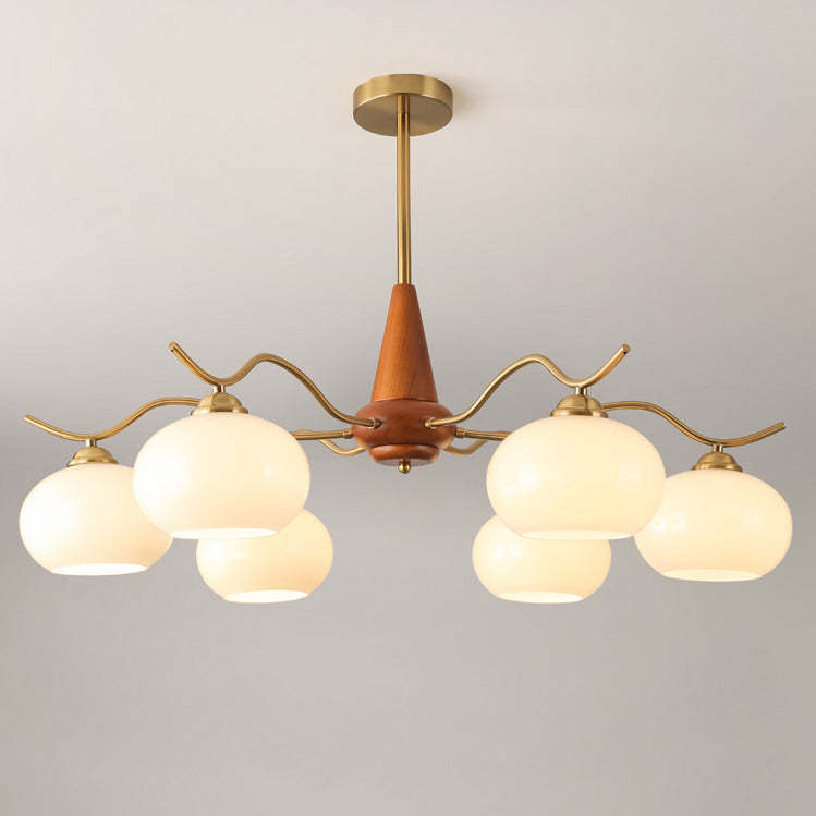 French Iron Wood Elliptical Glass Chandelier — 8 / Beige / 110V-120V For US/CA