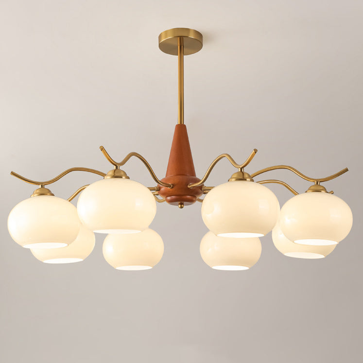 French Iron Wood Elliptical Glass Chandelier