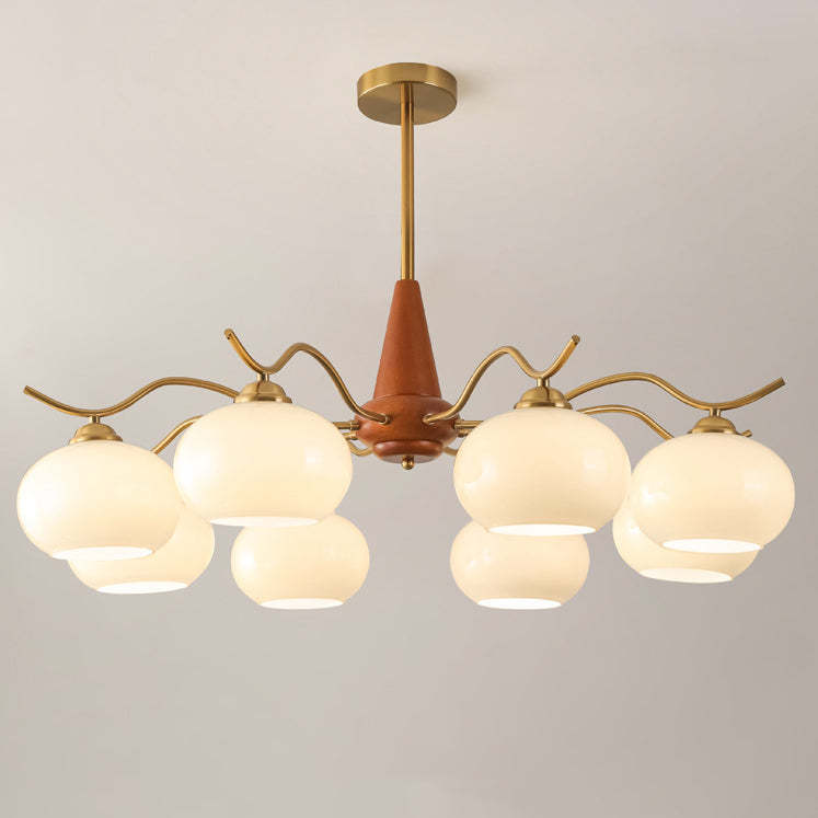 French Iron Wood Elliptical Glass Chandelier