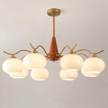 French Iron Wood Elliptical Glass Chandelier