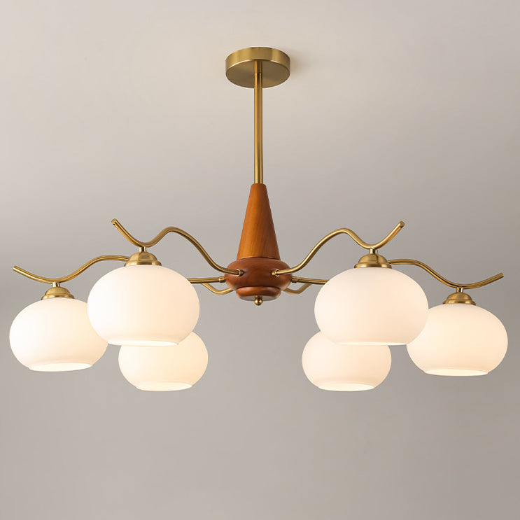 French Iron Wood Elliptical Glass Chandelier