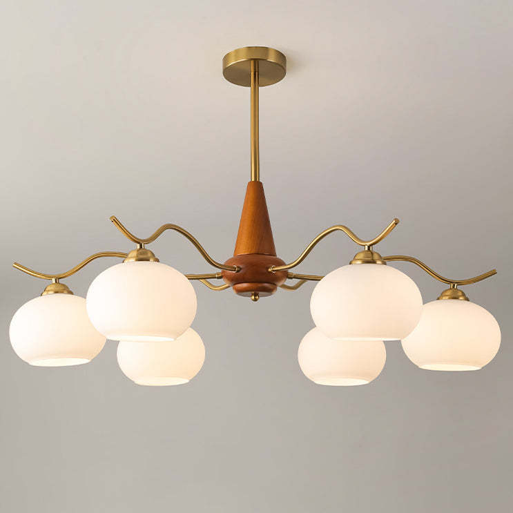 French Iron Wood Elliptical Glass Chandelier