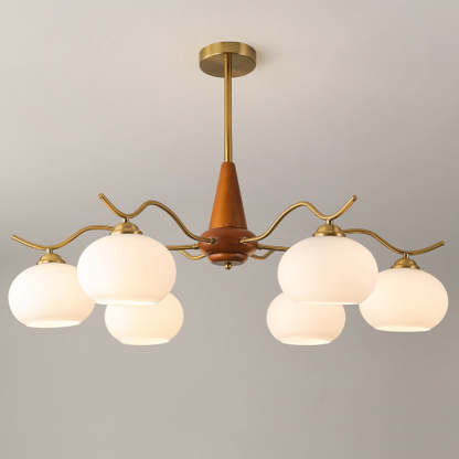 French Iron Wood Elliptical Glass Chandelier