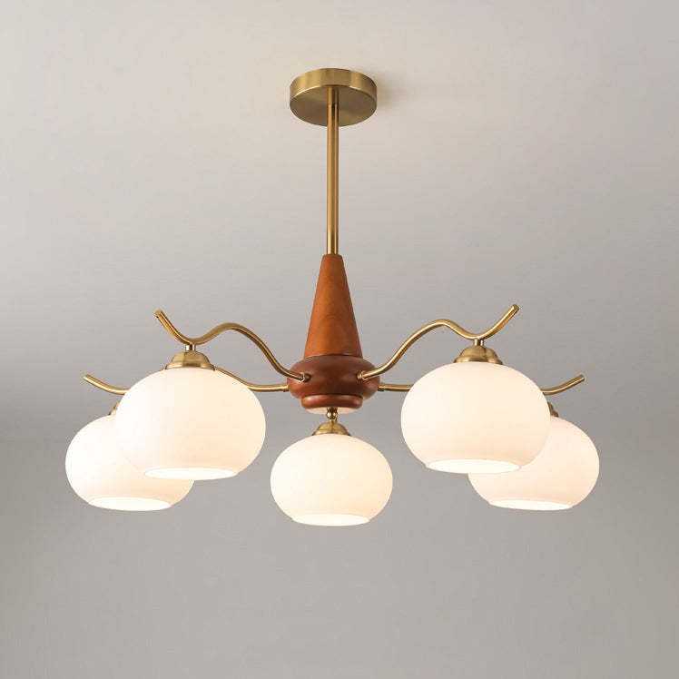 French Iron Wood Elliptical Glass Chandelier
