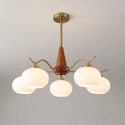 French Iron Wood Elliptical Glass Chandelier