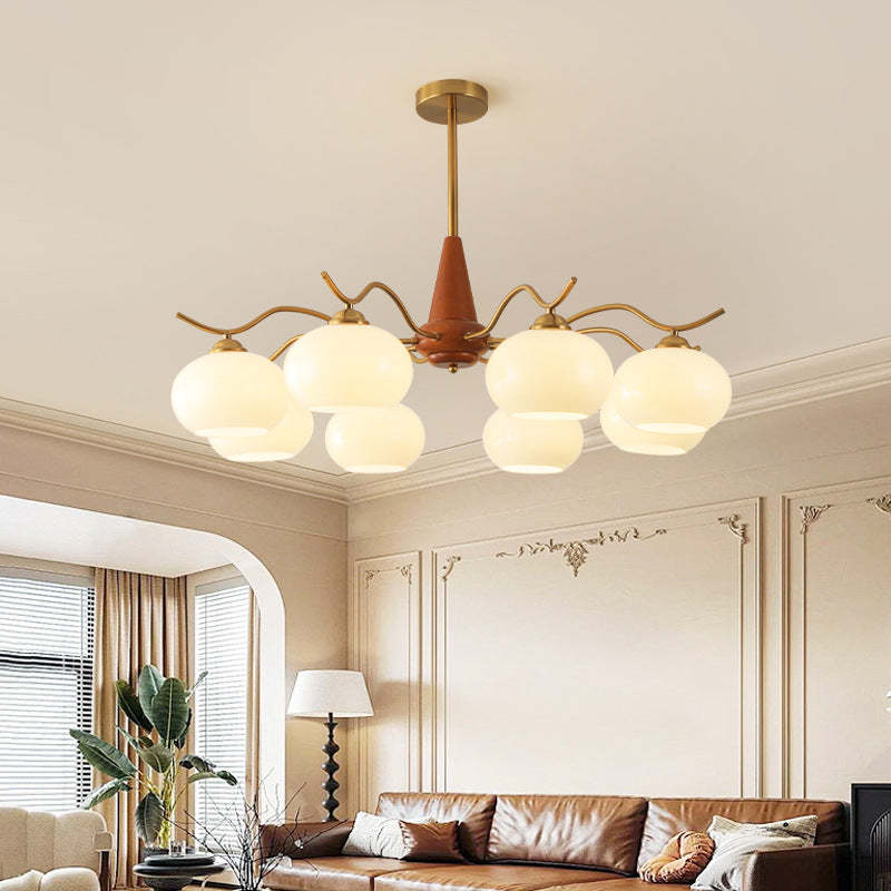 French Iron Wood Elliptical Glass Chandelier — 8 / Beige / 220V-240V For UK/AU