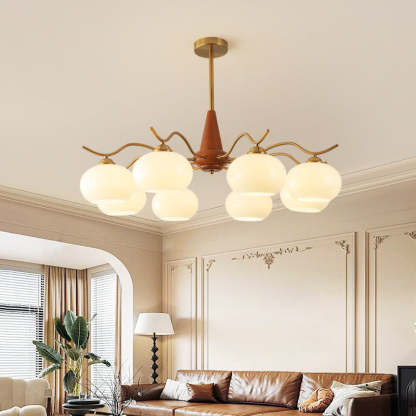 French Iron Wood Elliptical Glass Chandelier — 8 / Beige / 220V-240V For UK/AU