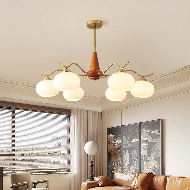 French Iron Wood Elliptical Glass Chandelier