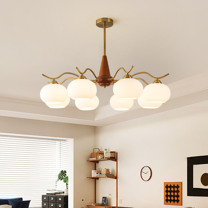 French Iron Wood Elliptical Glass Chandelier