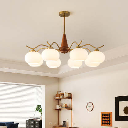 French Iron Wood Elliptical Glass Chandelier