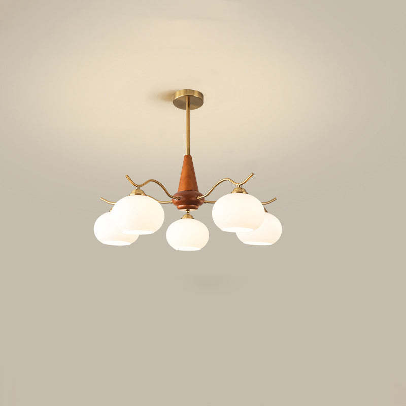 French Iron Wood Elliptical Glass Chandelier