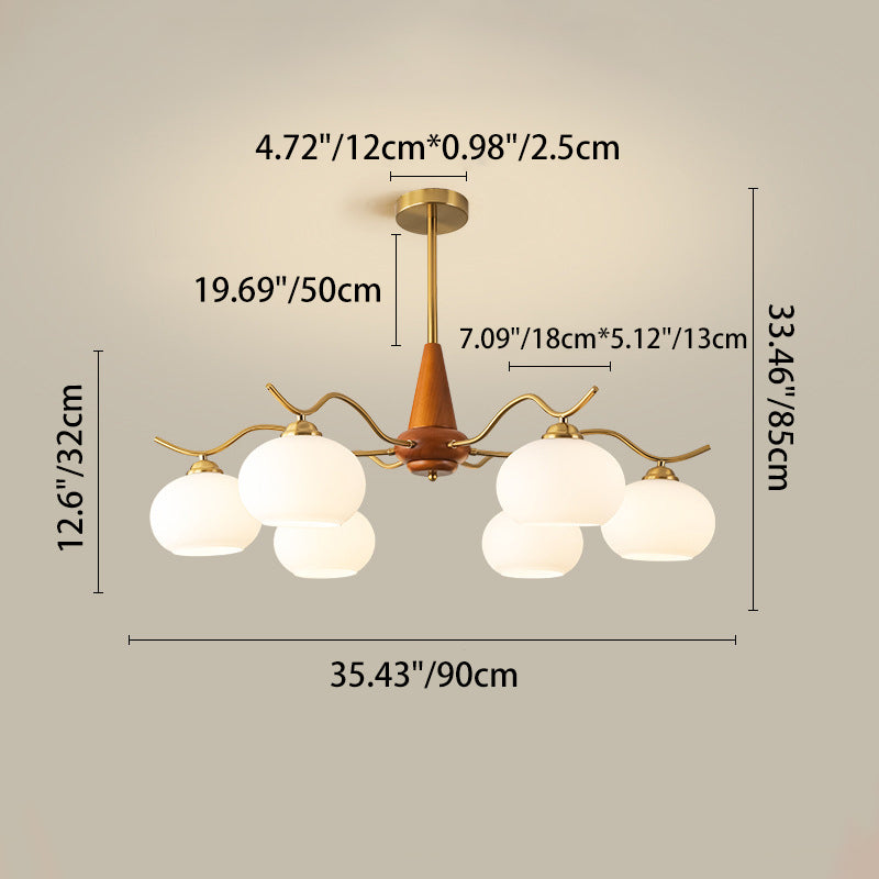 French Iron Wood Elliptical Glass Chandelier — 6 / White / 110V-120V For US/CA