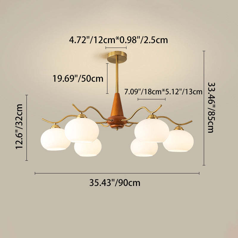 French Iron Wood Elliptical Glass Chandelier — 6 / White / 110V-120V For US/CA