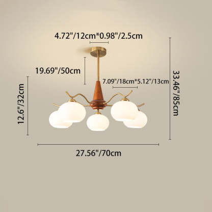 French Iron Wood Elliptical Glass Chandelier — 5 / Beige / 220V-240V For UK/AU