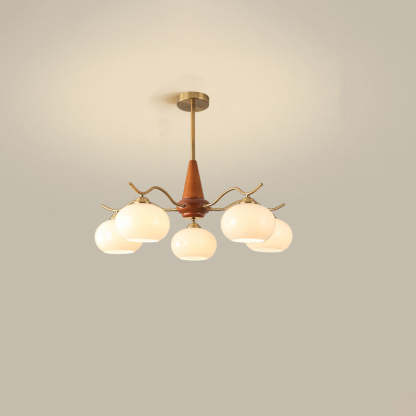 French Iron Wood Elliptical Glass Chandelier