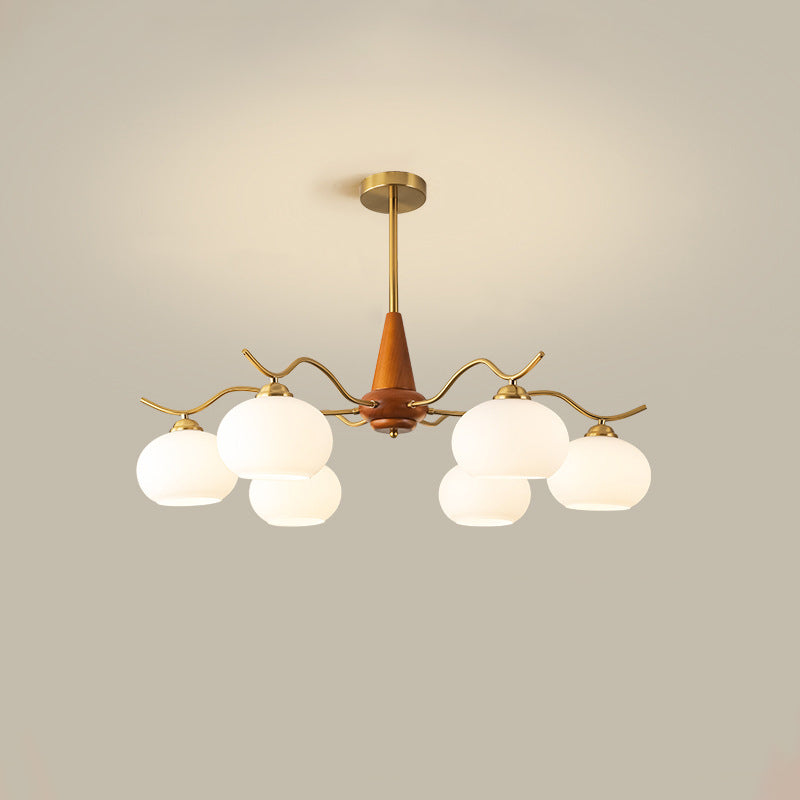 French Iron Wood Elliptical Glass Chandelier