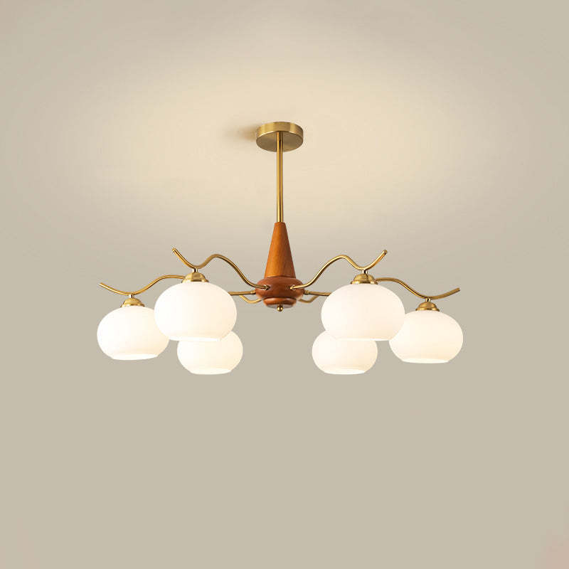 French Iron Wood Elliptical Glass Chandelier
