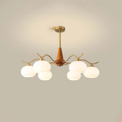 French Iron Wood Elliptical Glass Chandelier