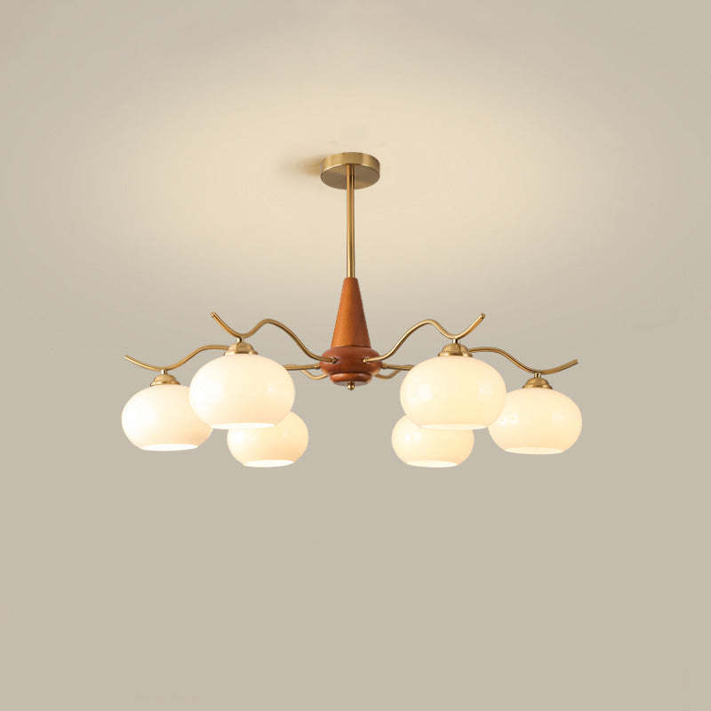 French Iron Wood Elliptical Glass Chandelier