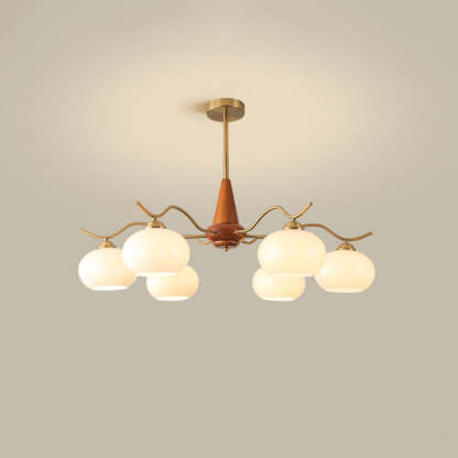 French Iron Wood Elliptical Glass Chandelier
